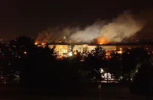 Plane Prints: Night view of the Pentagon with the Capitol in the background on September 11 2001