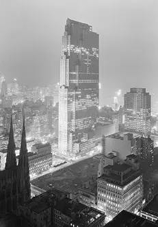 Lcgr1511 Prints: Night view of Rockefeller Center and RCA Building from 515 Madison Avenue on Dec