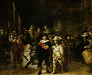 1640s Prints: Night Watch, by Rembrandt van Rijn, 1642, Dutch painting, oil on canvas