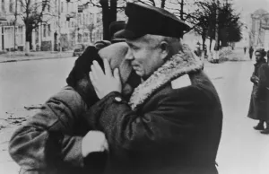 Ukraine Prints: Nikita Khrushchev comforting a women during Ukraine's liberation from Nazi's in 1943