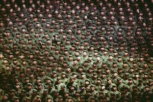 Alliances Prints: Nixon in China. Uniformed soldiers of the People's Army attending a sports exhibition attended by President Nixon