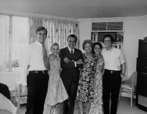 Abuse Of Power Prints: Nixon family heartbroken but smiling in the White House solarium on last full day of his presidency Aug