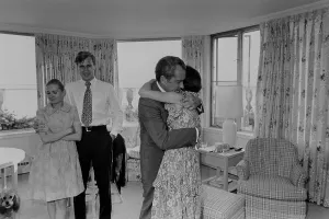 Abuse Of Power Prints: Nixon hugging his daughter Julie shortly after his decision to resign from the Presidency
