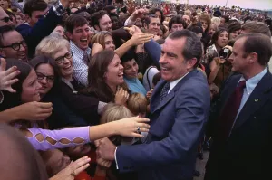 November Prints: Nixon works a crowd of supporters at Robins Air Force Base Georgia. Nov. 18 1973