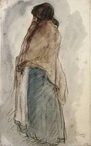 NONELL i MONTURIOL, Isidre (1873-1911). Gypsy on Foot with Shawl. 1906. Charcoal and watercolour. Modernism. Watercolour. SPAIN. Barcelona. National Art Museum of Catalonia