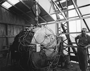 Physicists Prints: Norris Edwin Bradbury with the Gadget, the Trinity Device on July 15, 1945
