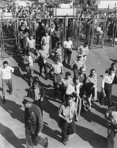 Manufacturing Prints: North American Aviation employees go to work in Inglewood