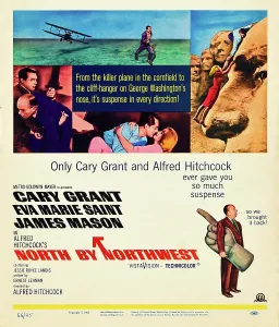 NORTH BY NORTHWEST, Cary Grant, Eva Marie Saint, director Alfred Hitchcock (bottom), 1959