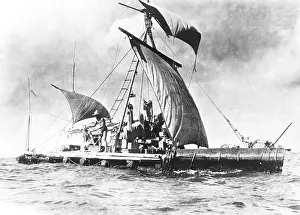 Traditional Prints: Norwegian Thor Heyerdahl's balsa raft, Kon Tiki, on the Pacific Ocean in 1947