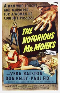 1958 Movies Prints: THE NOTORIOUS MR. MONKS, US poster art, Vera Ralston (left), 1958