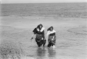 Wading Prints: Nuns clamming on Long Island, New York, photograph by Toni Frissell, 1957