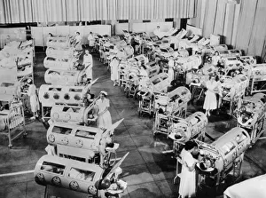 Medicine Prints: Nurse attend to a room full of polio patients in iron lung respirators