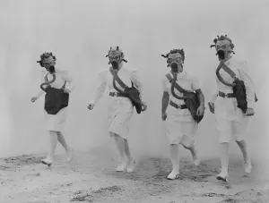 Gas Mask Prints: Nurses in a gas mask drill at the U
