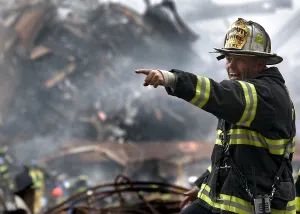 Skyscraper Prints: A NY Fire Department Deputy Chief calls for rescue teams at Ground Zero on Sept