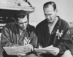 Papers Prints: NY Giants coaches, Tom Landry and Vince Lombardi reviewing play charts