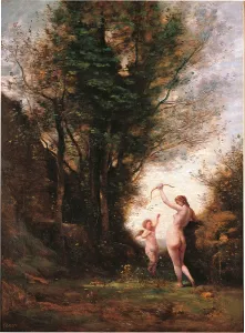Arrow Prints: A Nymph Playing with Cupid, by Jean-Baptiste-Camille Corot