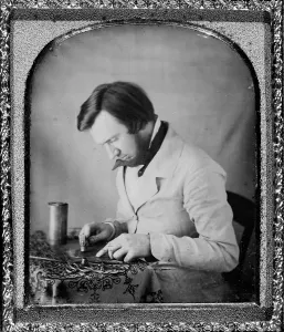 Images Dated 12th November 2008: Occupational portrait of a tinworker seated at table with tablecloth