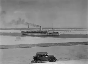 Hydraulic Engineering Prints: Ocean liner AQUILEIA passing through the Suez Canal at Ismailia