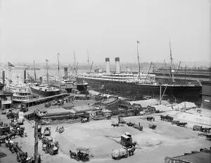Harbors Prints: The Ocean Liner BALTIC moored at the White Star Line piers New York ca