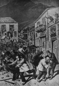 Riots Prints: October 31, 1880 anti-Chinese riot in Denver, Colorado was triggered by a bar room fight