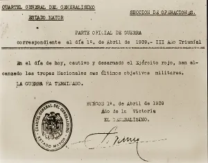 Lcgr1308 Prints: Official statement by Francisco Franco declaring the end of the Spanish Civil War