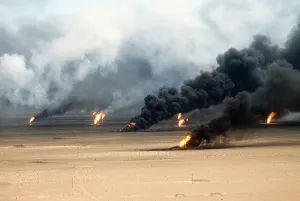 Vandalism Prints: Oil well fires rage outside Kuwait City in the aftermath of the First Gulf War