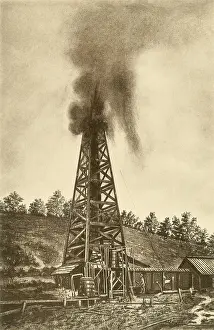 Wells Prints: Oil well with a gusher in the oil region of Pennsylvania, ca. 1880