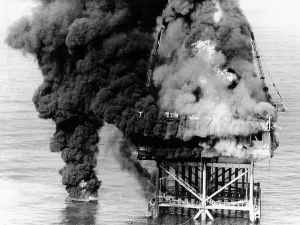 Wells Prints: Oil platform blaze at Grand Isle