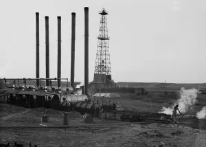 Wells Prints: Oil wells of the Iraq Petroleum Company in the Kirkuk District in northern Iraq in 1932