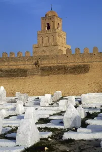 Allah Prints: Old cemetery near the minaret of Kairouan