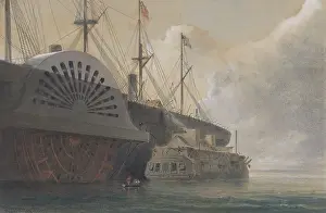Ships Prints: The Old Frigate Iris with Her Freight of Cable Alongside the Great Eastern at Sheerness
