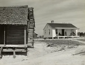 Alabama Prints: Old house and new home of Little Pettway's family, Gee's Bend, Alabama, May 1939