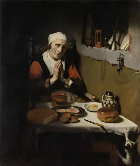 1650s Prints: Old Woman Saying Grace, by Nicolaes Maes