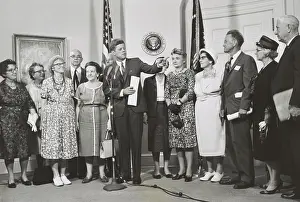 Peace Corps Prints: Older Peace Corps volunteers visit President John Kennedy at the White House