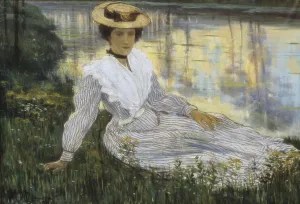OLEFFEAuguste (1867-1931). Young girl at the water's edge. 1899. Impressionism. Oil on canvas. BELGIUM. Tournai. Fine Arts Museum
