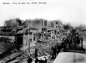 Ruined Prints: Omaha, 24th Street, and Lake Street, after cyclone, Nebraska, circa 1900
