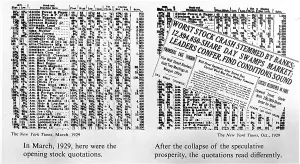 Economic Crisis Prints: The opening stock quotations on the left--how the quotations read after the collapse