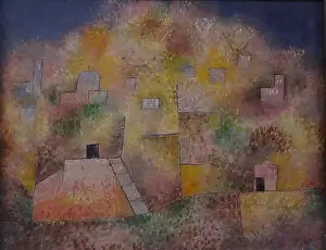 Cubist Prints: ORIENTAL PLEASURE GARDEN, by Paul Klee, 1925, Swiss painting, oil on cardboard
