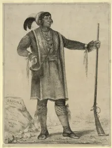 Fringed Jacket Prints: Osceola, Seminole Chief of Florida. lithograph by George Catlin ca. 1838