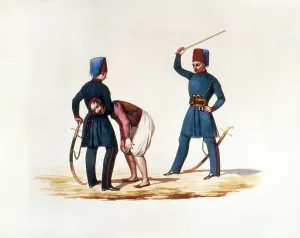 Litography Prints: Ottoman Empire. Slave whipped by a Turkish soldier (18th c)