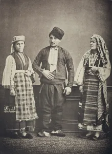 Striped Socks Prints: The Ottoman Empire, studio portrait of models wearing traditional clothing from Istanbul