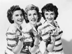 Patty Prints: GIVE OUT, SISTERS, from left, Maxene Andrews, Patty Andrews, Laverne Andrews, 1942