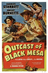 Burnette Prints: OUTCAST OF BLACK MESA, US poster art, from left: Smiley Burnette, Charles Starrett, 1950