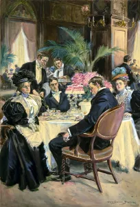 Thanksgiving Prints: Over-indulgence - A spoiled Thanksgiving, watercolor by Alice Barber Stephens, 1896