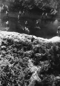 Bougainville Prints: Overhead view as Marines hit the beach at Cape Gloucester