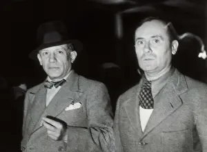 Black And Whiteportrait Prints: Pablo Picasso (left) and Joan Mir at the Spanish Pavilion of the International Exhibition in Paris (1937)