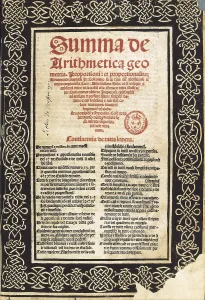 PACIOLI, Luca (1445-1510). Italian mathematician an clergyman. Summa Arithmetica. FRANCE. Paris. National Library. AISA/Everett Collection**US SALES ONLY**