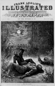 Reconstruction Prints: Front page of 1874 newspaper declaring a War of Races near Trenton