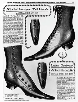 Button Prints: A page from an 1897 Sears Roebuck catalog offering Ladies Goodyear Welt Lace and Button boots