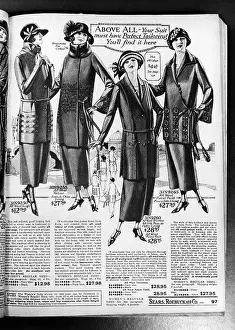 Skirt Suit Prints: A page from a 1923 Sears Roebuck catalog offering women's wool skirt suits for sale